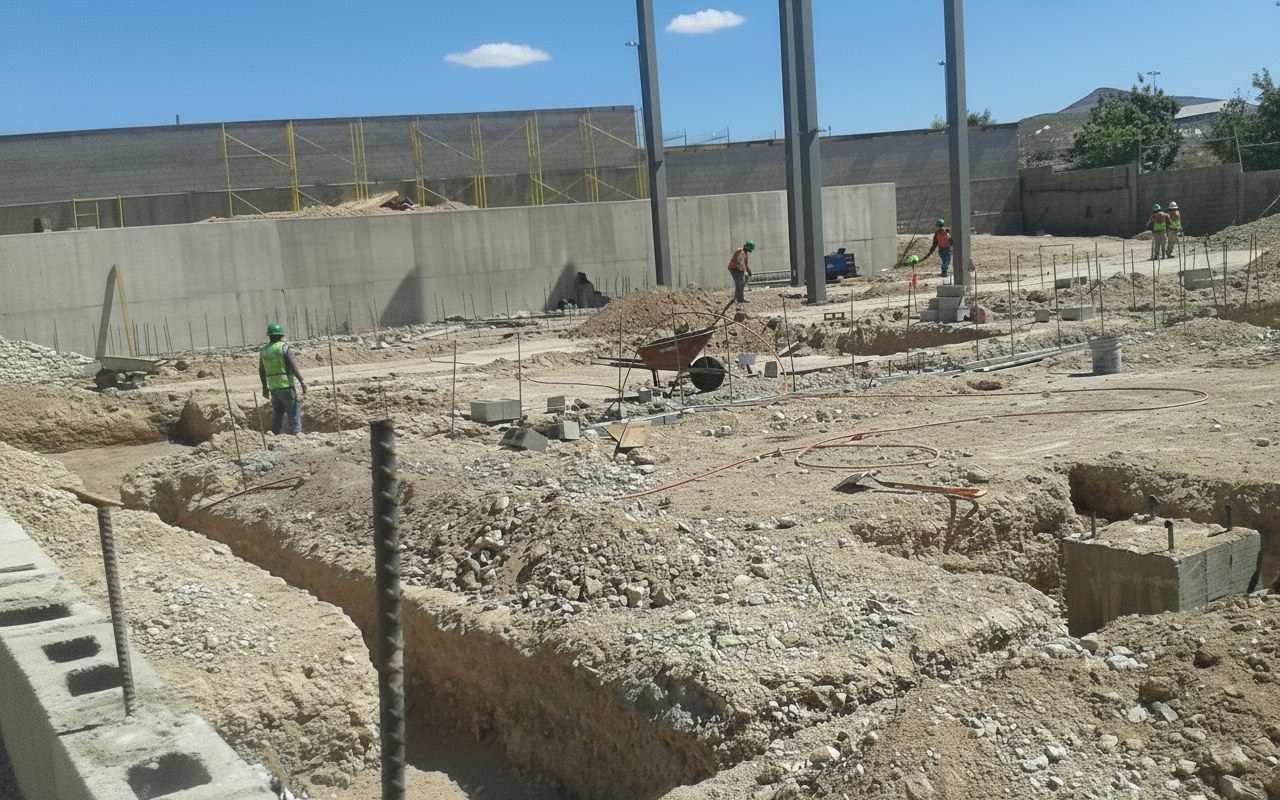 Planta industrial en construcción esperando energización